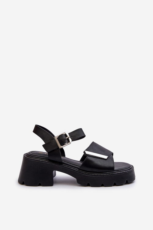 Жіночі шкіряні босоніжки на високих підборах Vinceza 66627 Чорні