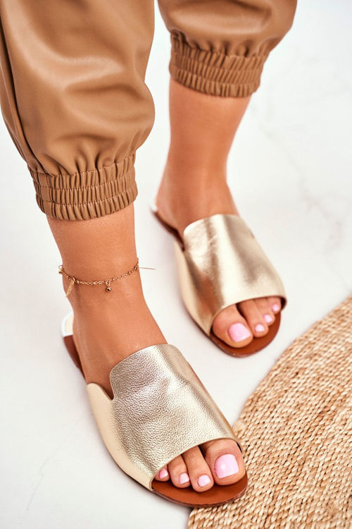 Жіночі золоті шльопанці Mimios на плоскій підошві
