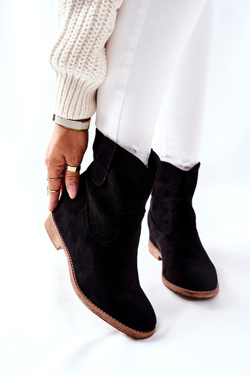 Чоботи жіночі замшеві чорні полон