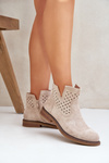 Чоботи На Плоскому Каблуці З Перфорованою Шкірою Світло-бежеві Elivaya