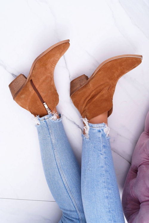 Жіночі весняні шкіряні ковбойські черевики на плоскому каблуці Camel Batty