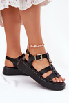 Жіночі Сандалі На Платформі З Золотим Деталем Чорні Fevire
