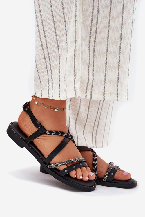 Плоскі Сандалі З Декоративними Поясами Vinceza 17379 Чорні