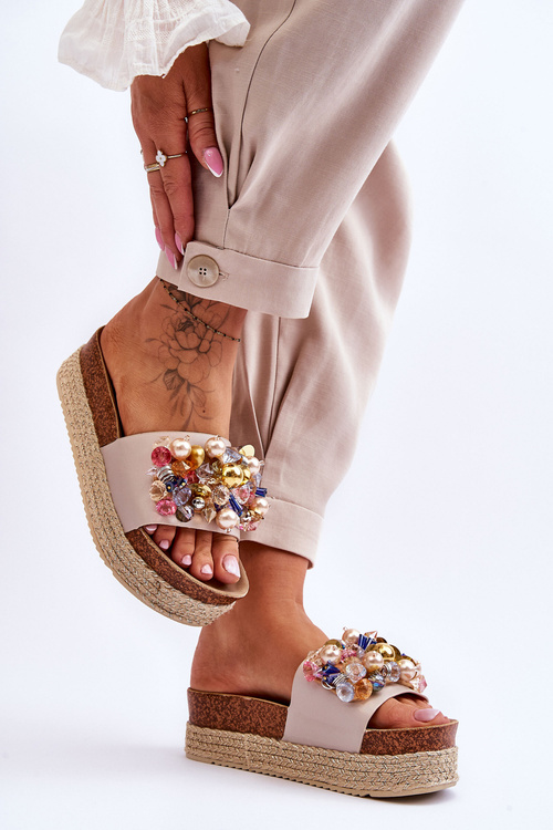 Жіночі тапочки на платформі S.Barski KV-578-1 Nude