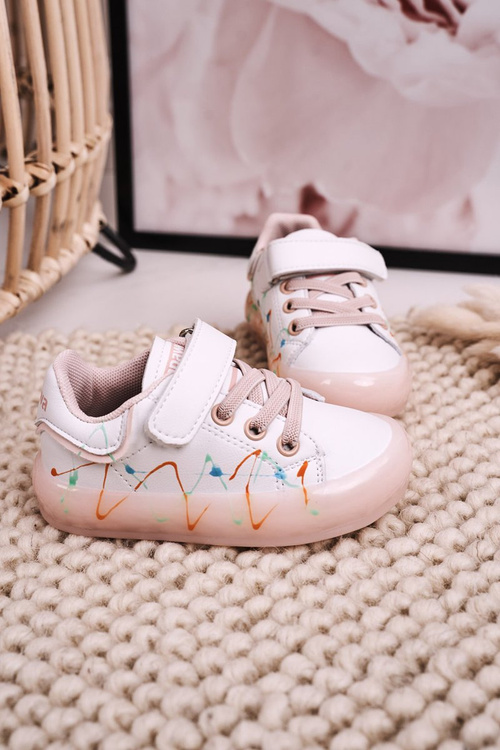 Дитяче спортивне взуття на світлодіодній підошві Біло-Рожеве Диско