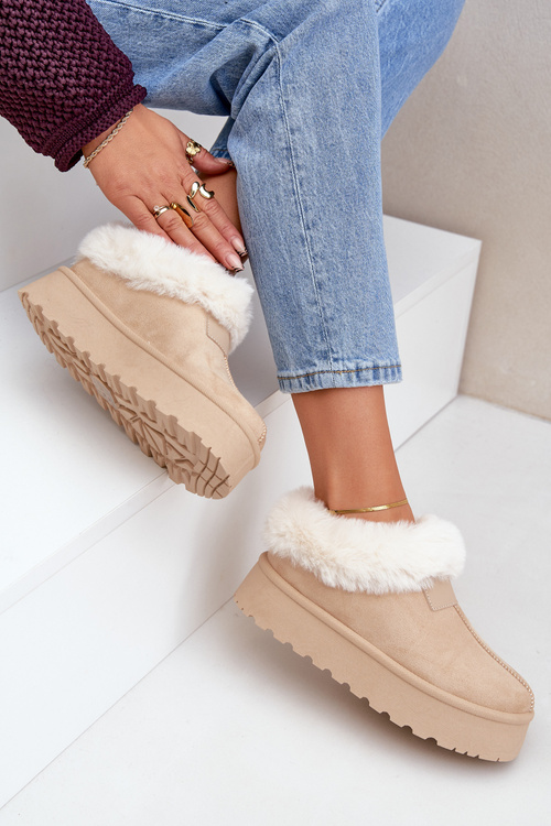 Снігоступи З Низьким Чоботом З Пухнастим На Платформі Еко Замшеві Світло-Бежеві Neathoria