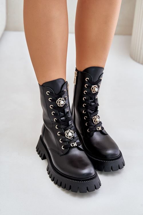 Ботильйони шкіряні робочі зі шпильками на блискавці CheBello 4553 Чорні