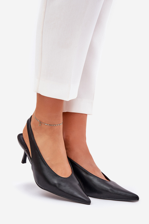 Лаковані високі підбори з відкритою п'ятою чорного кольору Emmizola