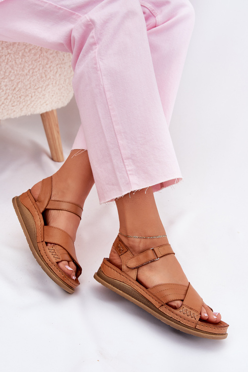 Жіночі шкіряні сандалі на платформі Maciejka L7064-04 коричневі