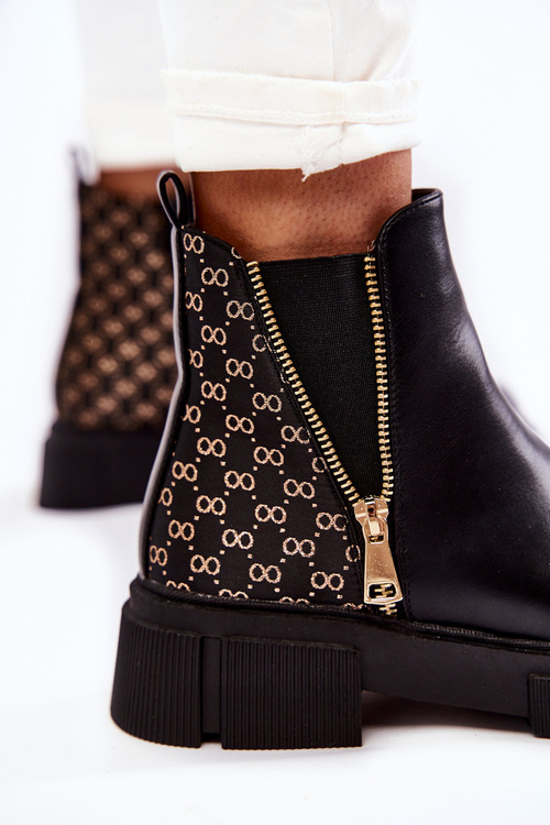 Жіночі шкіряні черевики на декоративній блискавці Чорні Lorra