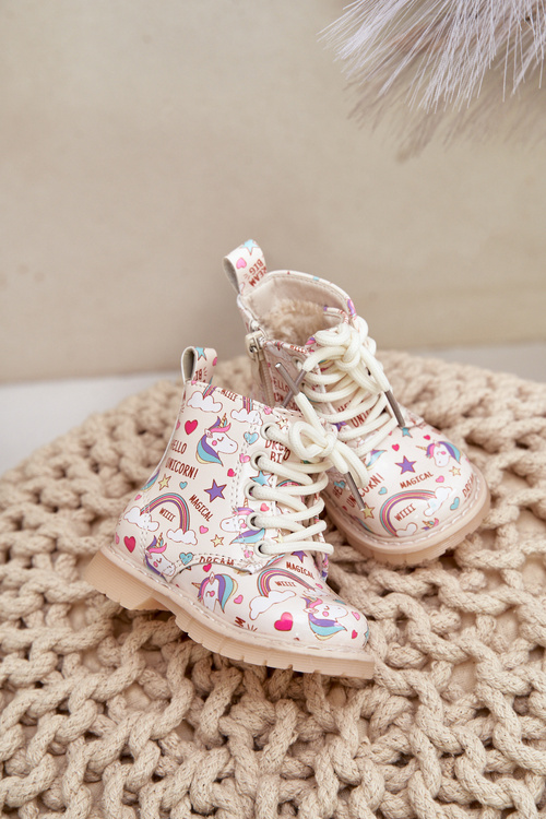 Дитячі утеплені чобітки на блискавці єдинороги бежеві Тіптоп