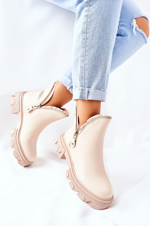 Чоботи жіночі на блискавці Бежеві Ритм