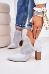 Ажурні чоботи на блочному каблуці Світло-сірі Michelle