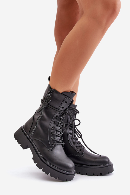 Теплі жіночі робочі черевики з еко шкіри Nealandra чорного кольору