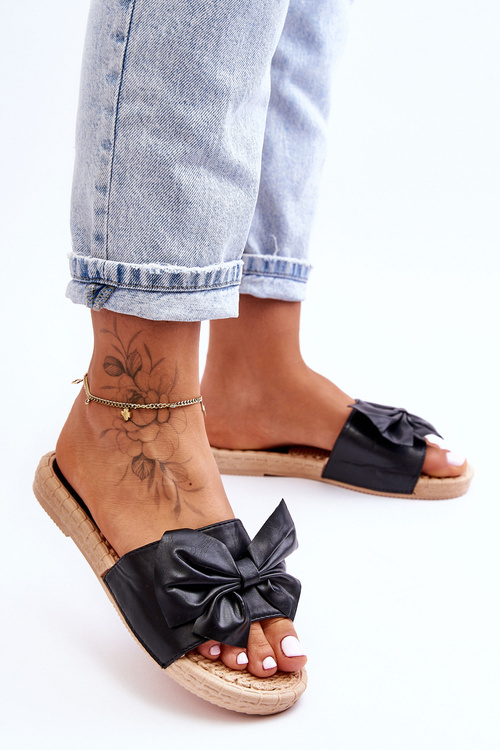 Модні жіночі тапочки з бантом Black Estera