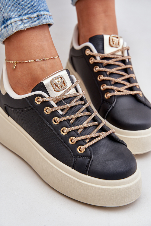 Кросівки На Платформі З Декоративними Шнурками Чорні Fonetha