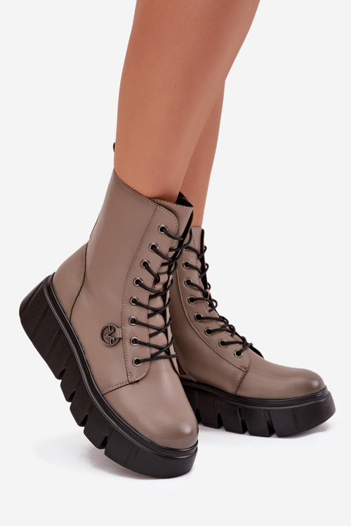 Жіночі робочі чоботи на платформі з підкладкою Vinceza 58588 темно-бежеві