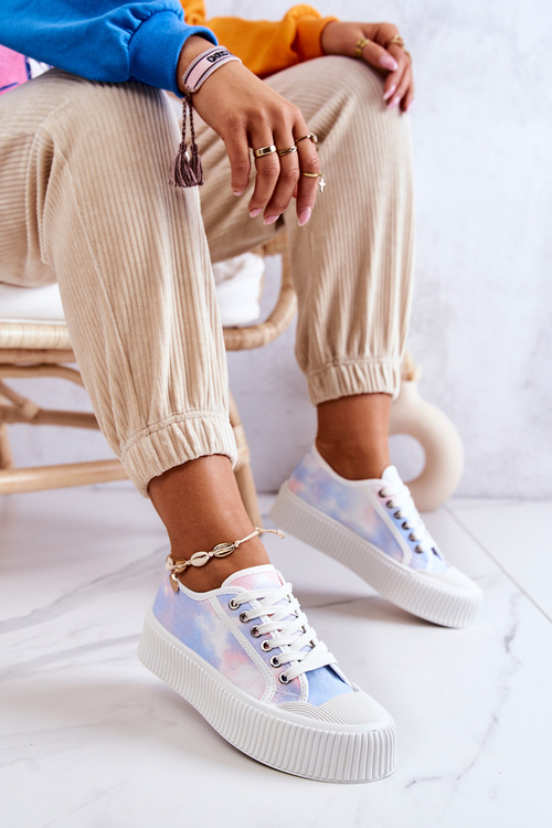 Низькі кросівки на платформі синьо-рожеві Mischa