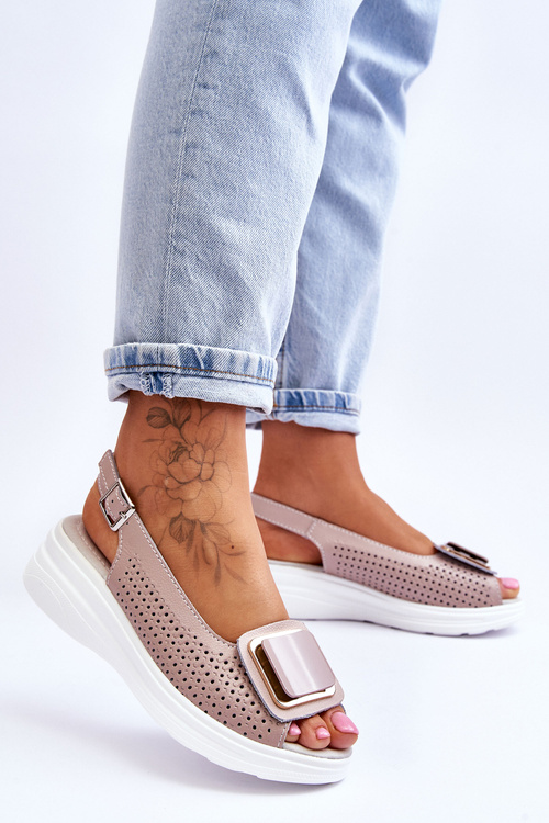 Ажурні шкіряні босоніжки S.Barski BN291 Рожеві