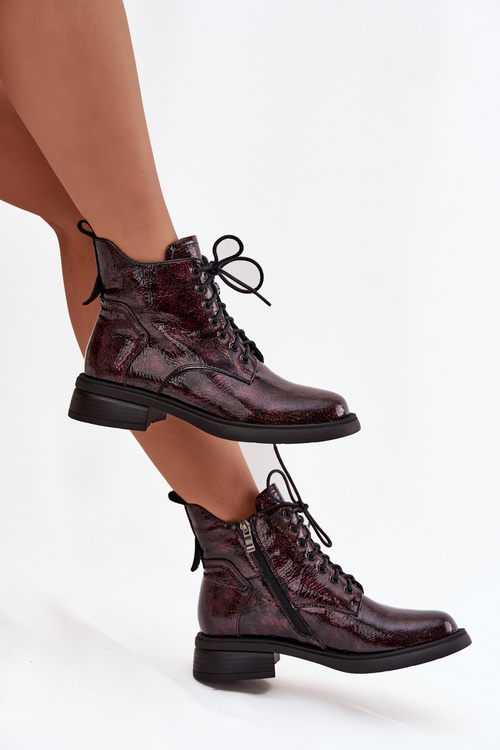 Лаковані шкіряні жіночі чоботи на каблуці D&A LZ52-954 бордові