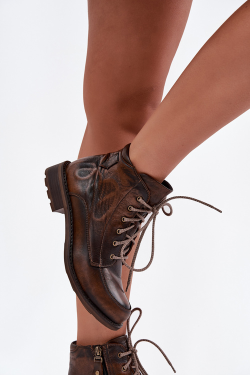 Жіночі чоботи з натуральної шкіри на плоскій підошві Maciejka 07063-02 Коричневі