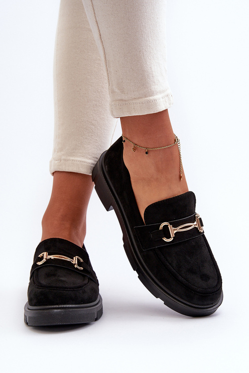 Жіночі чорні мокасини зі штучної замші з золотим декором Lighas