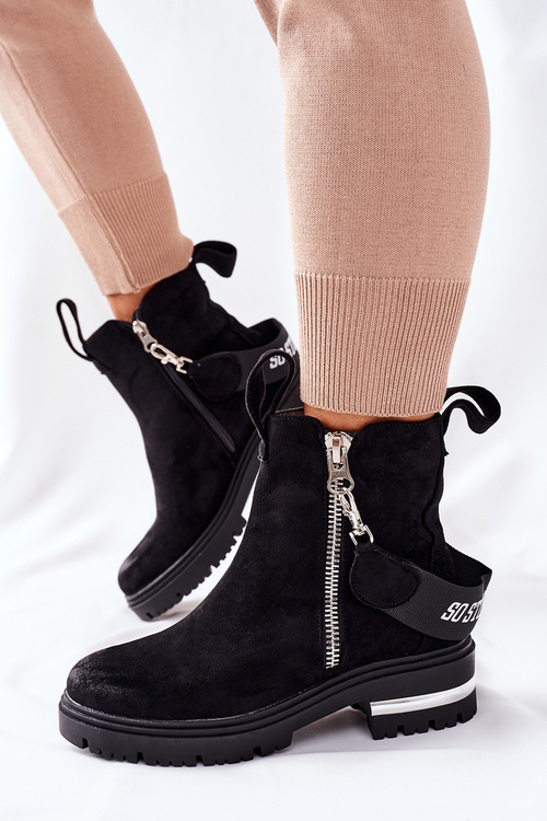 Чоботи утеплені на блискавці Чорні кортони