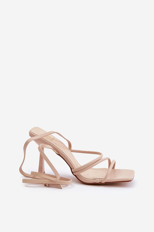 Стильні високі підбори з ремінцями бежеві сареді