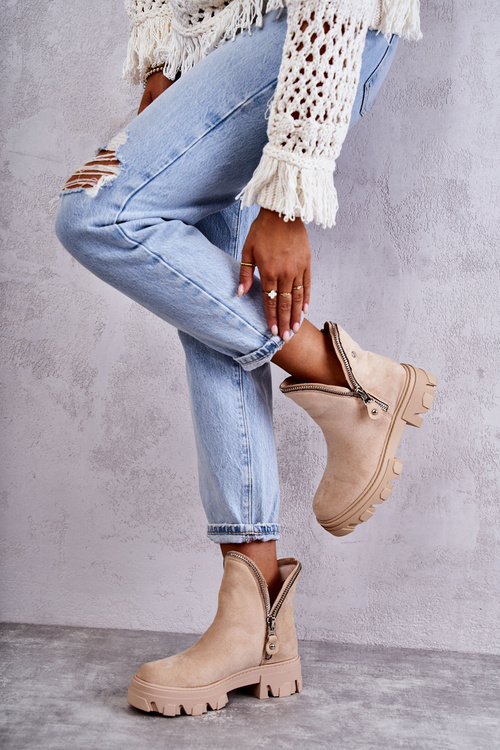 Жіночі замшеві чоботи на блискавці, бежевий ритм