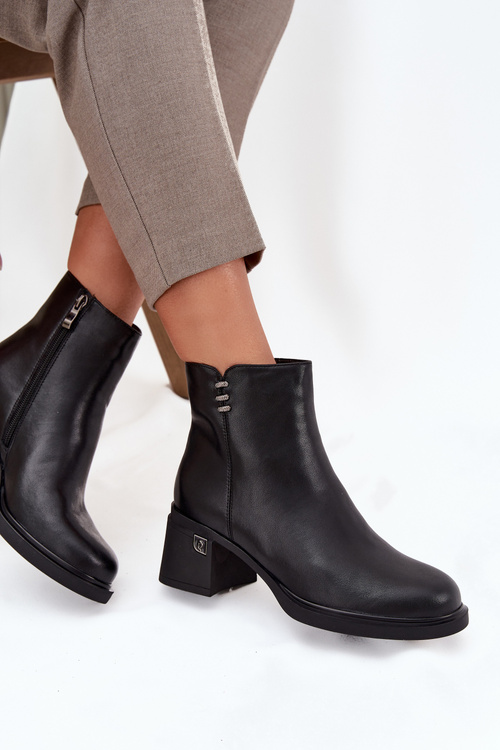 Шкіряні Теплі Жіночі Ботильйони на Каблуці Vinceza 91159 Чорні