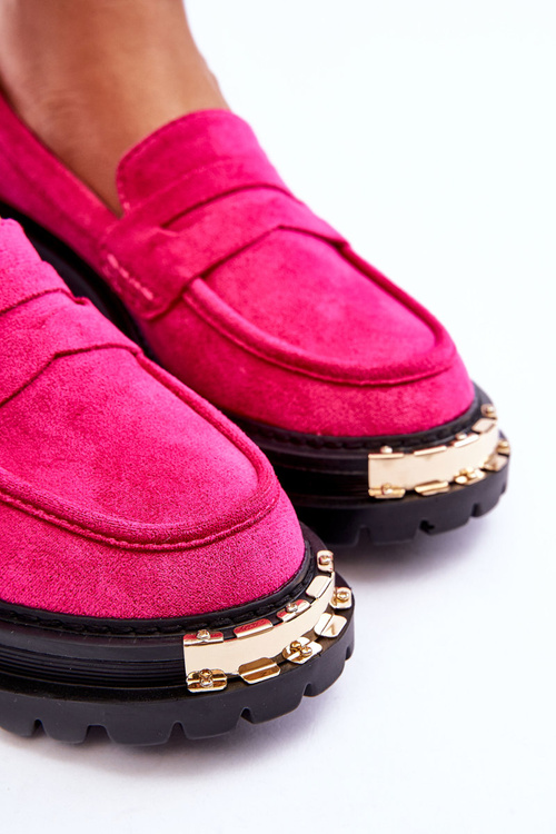 Класичні замшеві лофери з прикрасами кольору фуксії Монаро