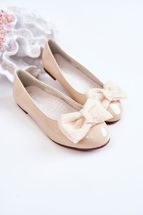 Дитячі лаковані балетки з бантом Бежеві Zolly