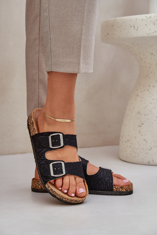 Текстильні Сандалі На Корковій Підошві З Пряжками Чорні Atera