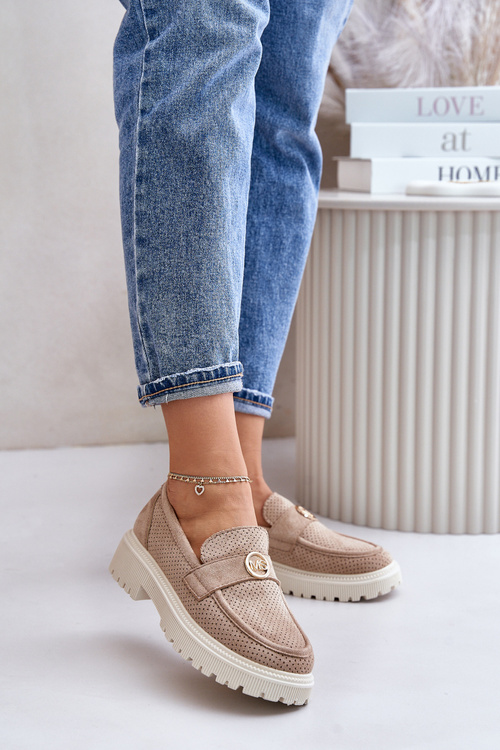 Жіночі лофери із золотистими деталями кольору хакі Arilva