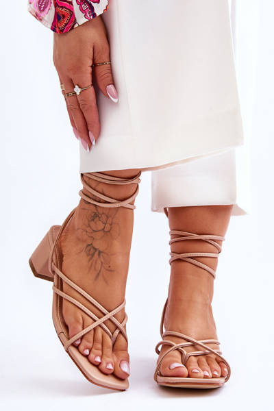 Зав'язані босоніжки на високих підборах Бежеві Secret Love