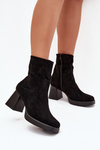 Ботильйони Жіночі На Каблуку З Еко Замшевим Замком Чорні Serinna