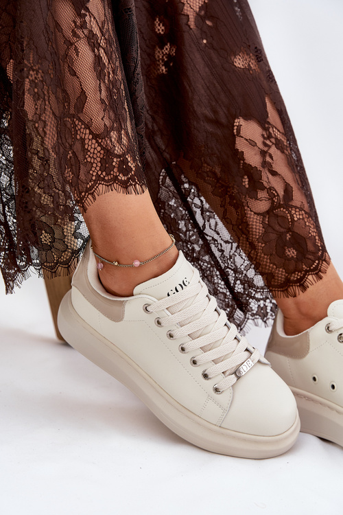 Шкіряні Жіночі Кросівки На Платформі Бежеві GOE RR2N4004