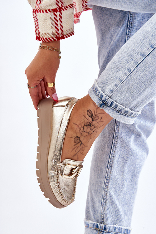 Шкіряні мокасини на платформі Zazoo 10141 із золотим декором