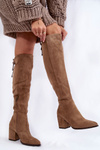 Жіночі високі чоботи на підборах бежеві Corrig