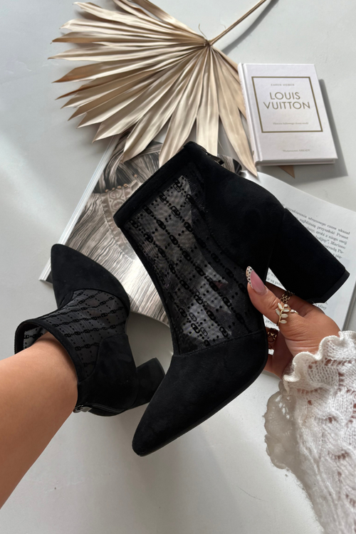 Жіночі ботильйони на каблуці з сіткою D A LZ52 944 чорні