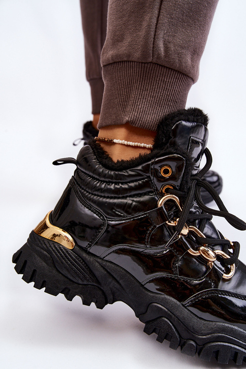 Жіночі утеплені спортивні черевики на шнурівці Trappers Black Bastini