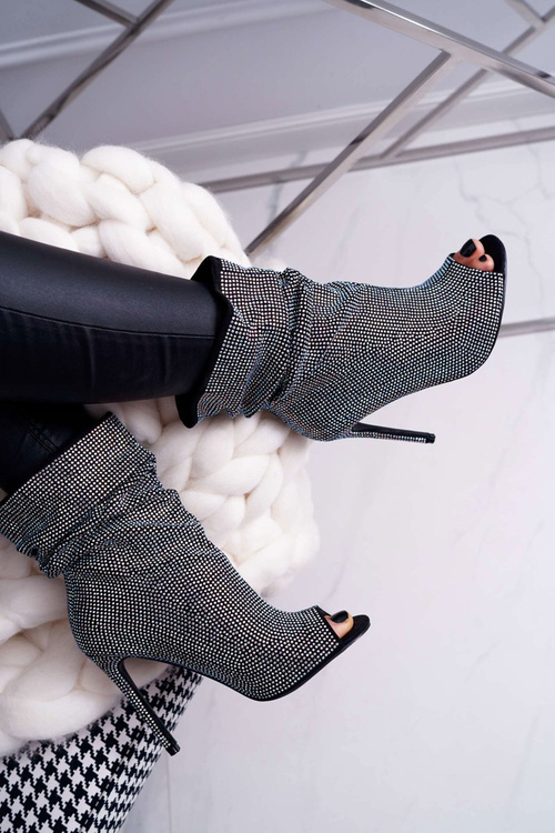 Чорні черевики Lu Boo на шпильці з цирконами