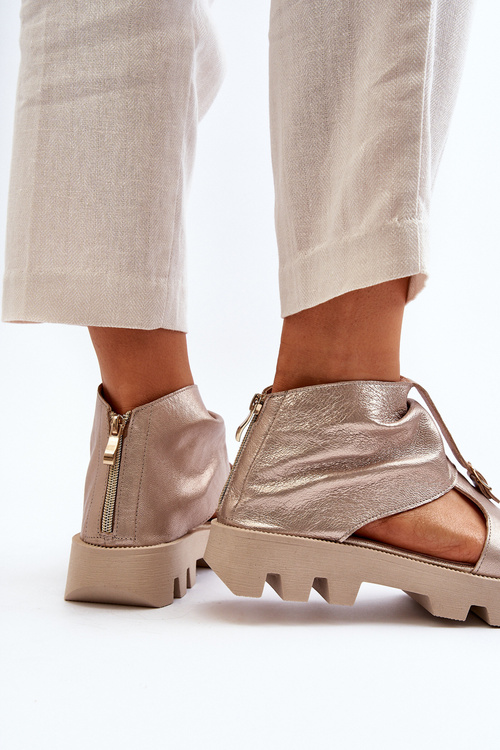 Шкіряні жіночі босоніжки Zazoo 999 із золотою блискавкою