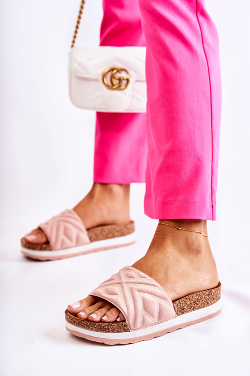 Жіночі замшеві тапочки на масивній платформі рожеві Heritta