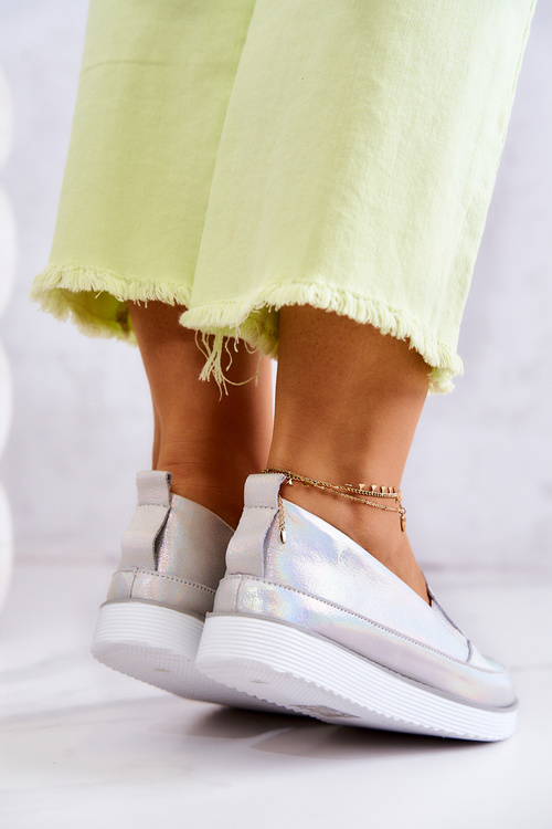 Жіночі шкіряні сліпони S.Barski Голографічні сріблясті