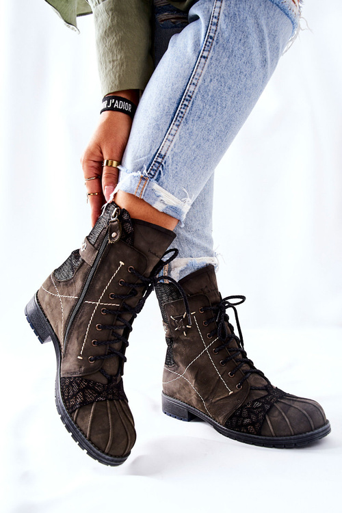 Чоботи жіночі шкіряні з підігрівом Maciejka Olive 03961-24