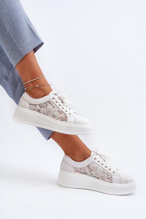 Жіночі Кросівки З Квітами На Платформі S.Barski HY51-059 Білі