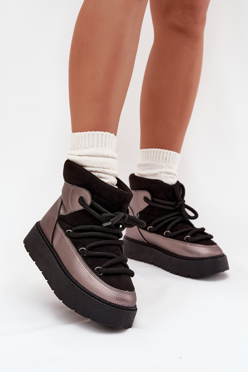 Низькі Жіночі Снігоступи Теплі З Вовною З Товстими Шнурками Чорні Xarina