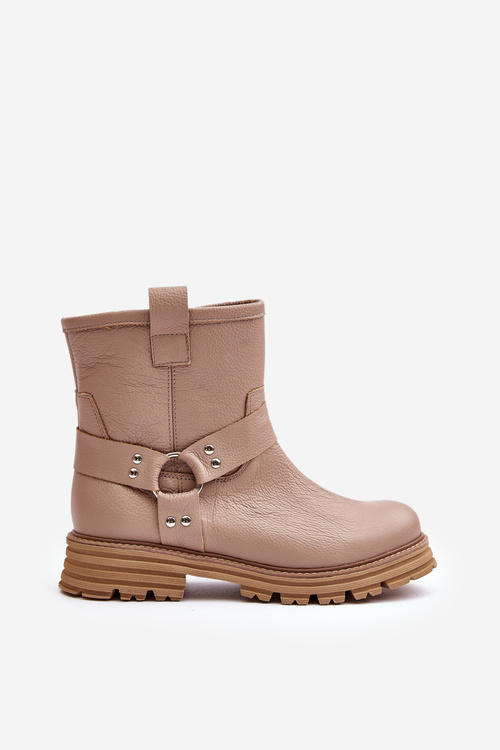 Жіночі шкіряні ботильйони на плоскому каблуці бежеві Lewski 3610