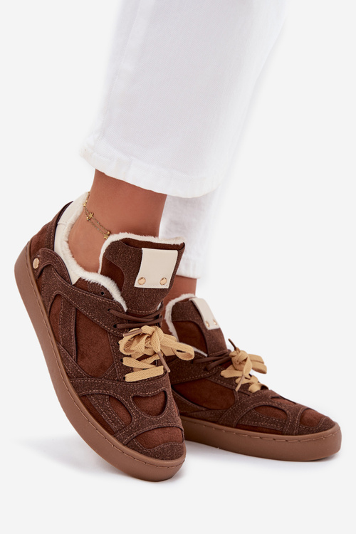Жіночі кросівки на платформі з теплим хутром коричневі Solvia